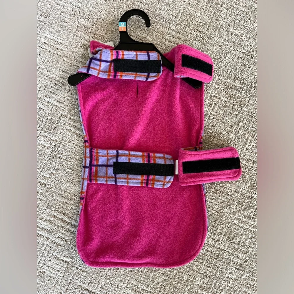 NWT -‎ YOULY - Fleece Plaid Pet Coat - M/L - Purple/Pink/Orange